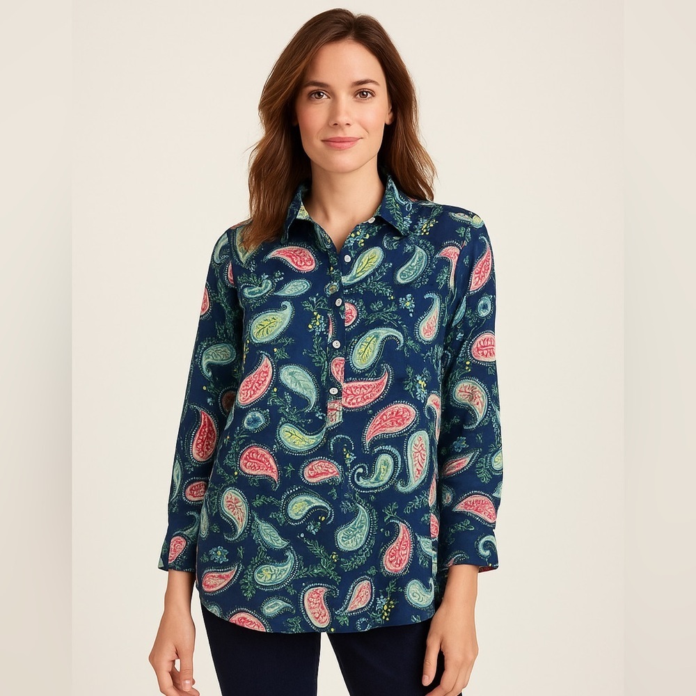 Talbots Button Down Shirt - Navy and Mint - Picture 11 of 12